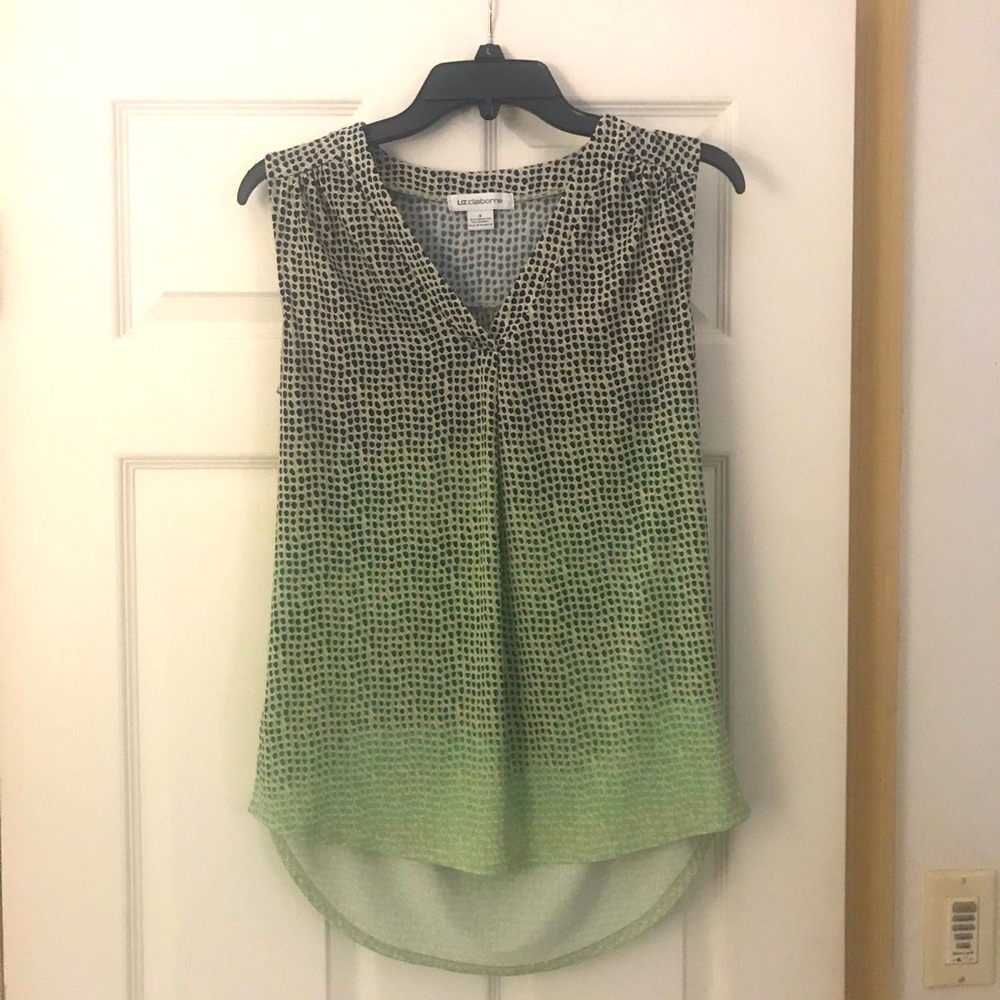 Liz Claiborne sleeveless tunic with beautiful Ombre green to blue pattern small.